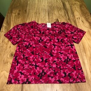 NWT $60 USD J Crew Red Pink Puff-Sleeve Top In Cotton Poplin Womens Size Small